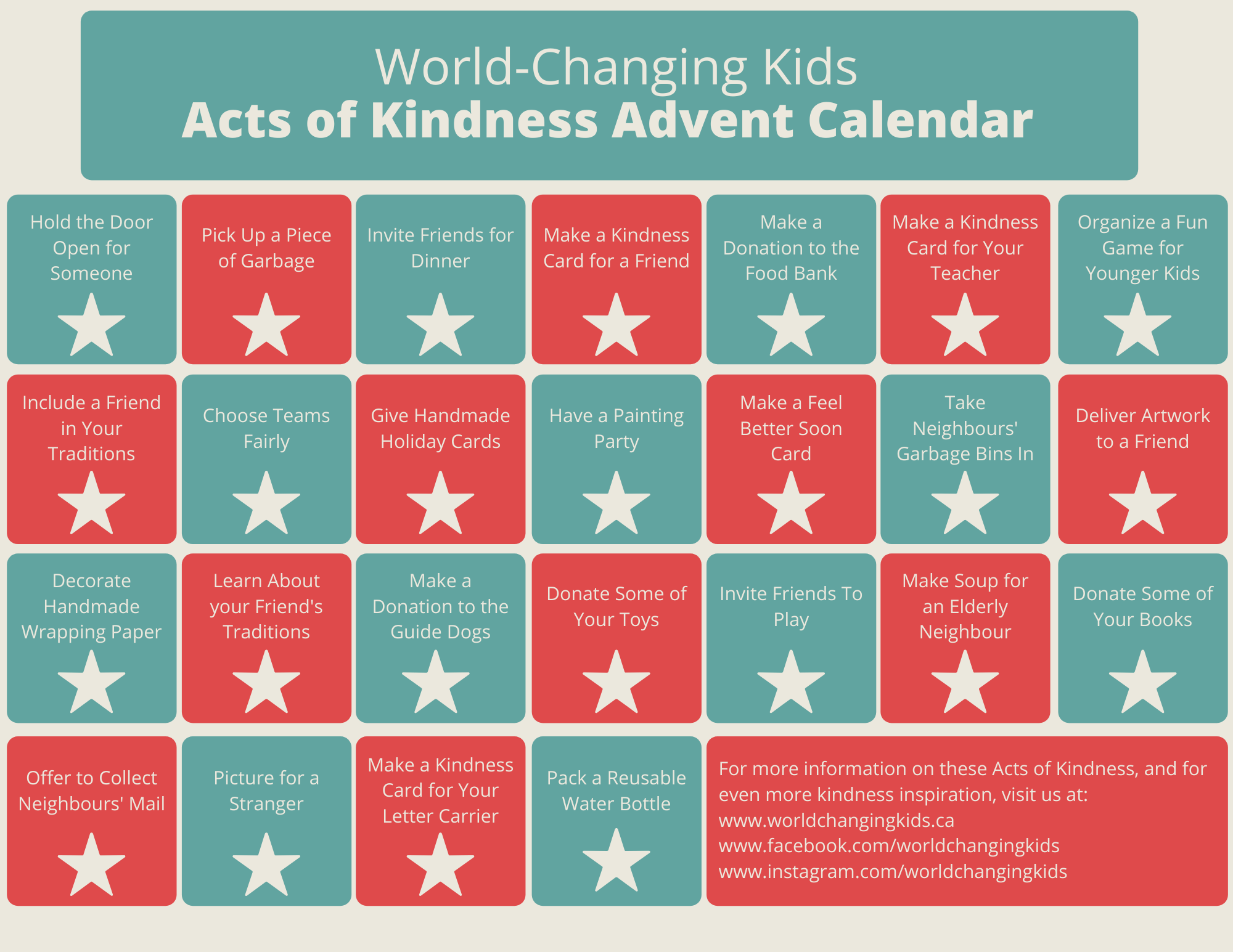 Acts Of Kindness Advent Calendar WORLD CHANGING KIDS Acts Of Kindness Advent Calendar WORLD CHANGING KIDS